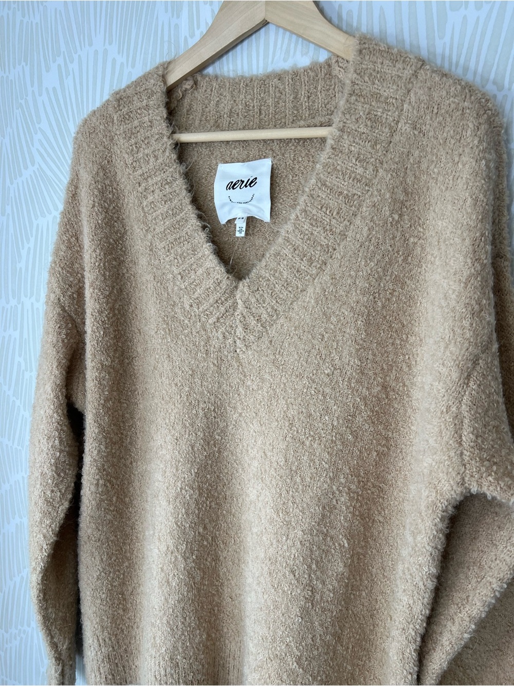 aerie Cozy V-Neck Sweater in Camel - Picture 11 of 13